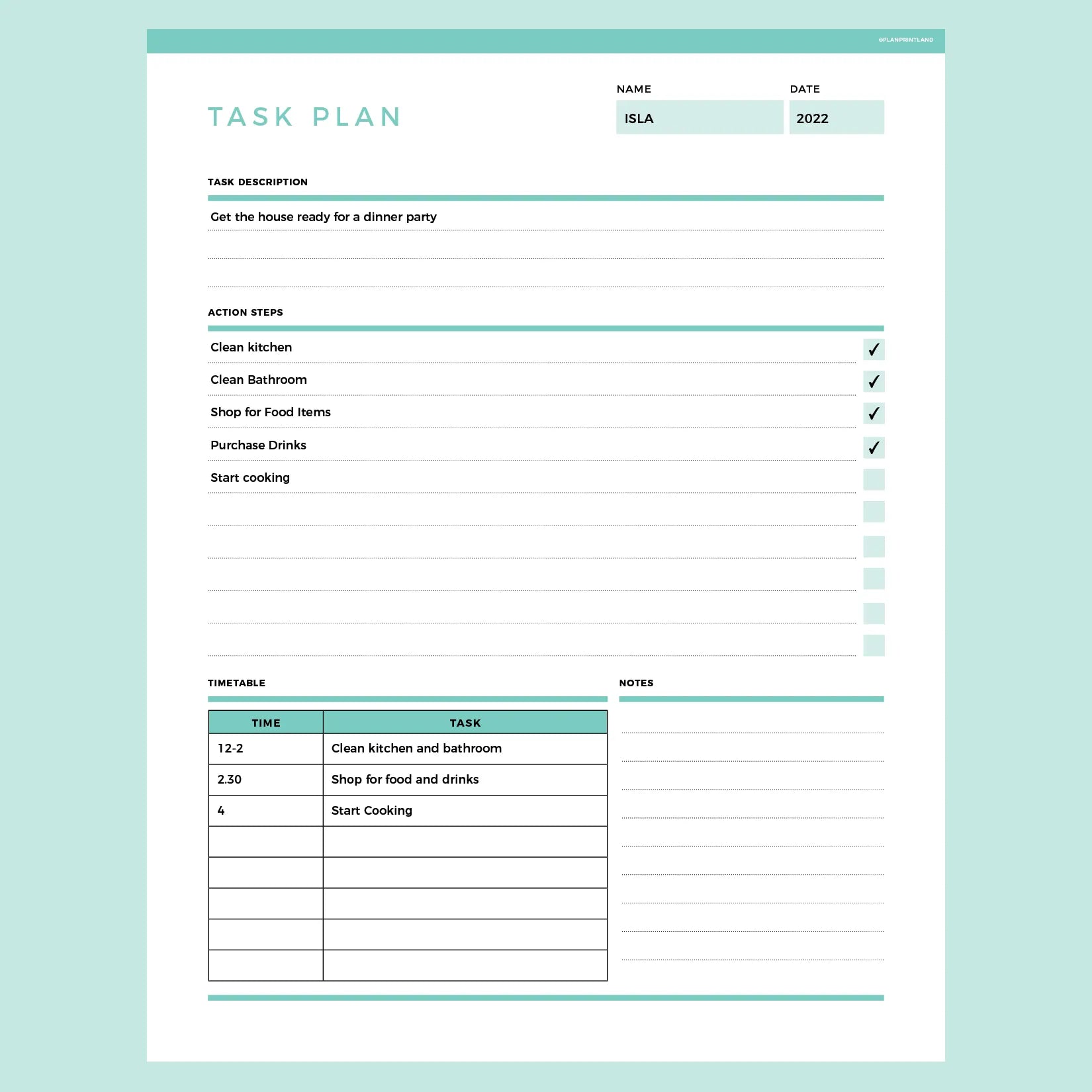 Task Planner Template Editable